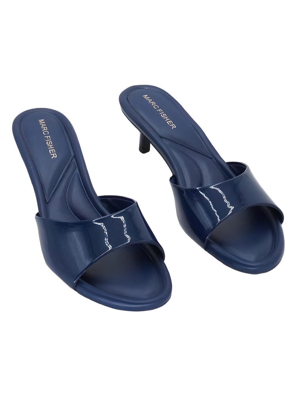 Marc Fisher Sagi Dark Blue Patent Slip-On 2" Kitten Heel Sandals Size 7.5M